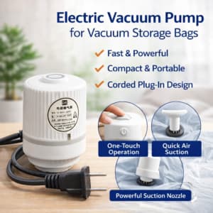 Electric vacuum pump for storage bags