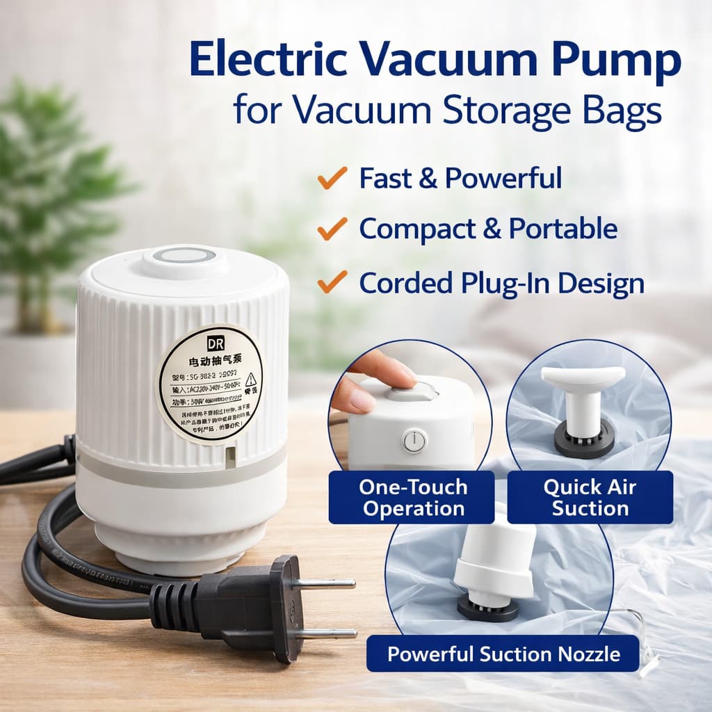 Electric vacuum pump for storage bags