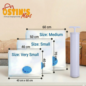 Transparent Vacuum Storage Bags for Clothes - Travel Combo with Manual Pump