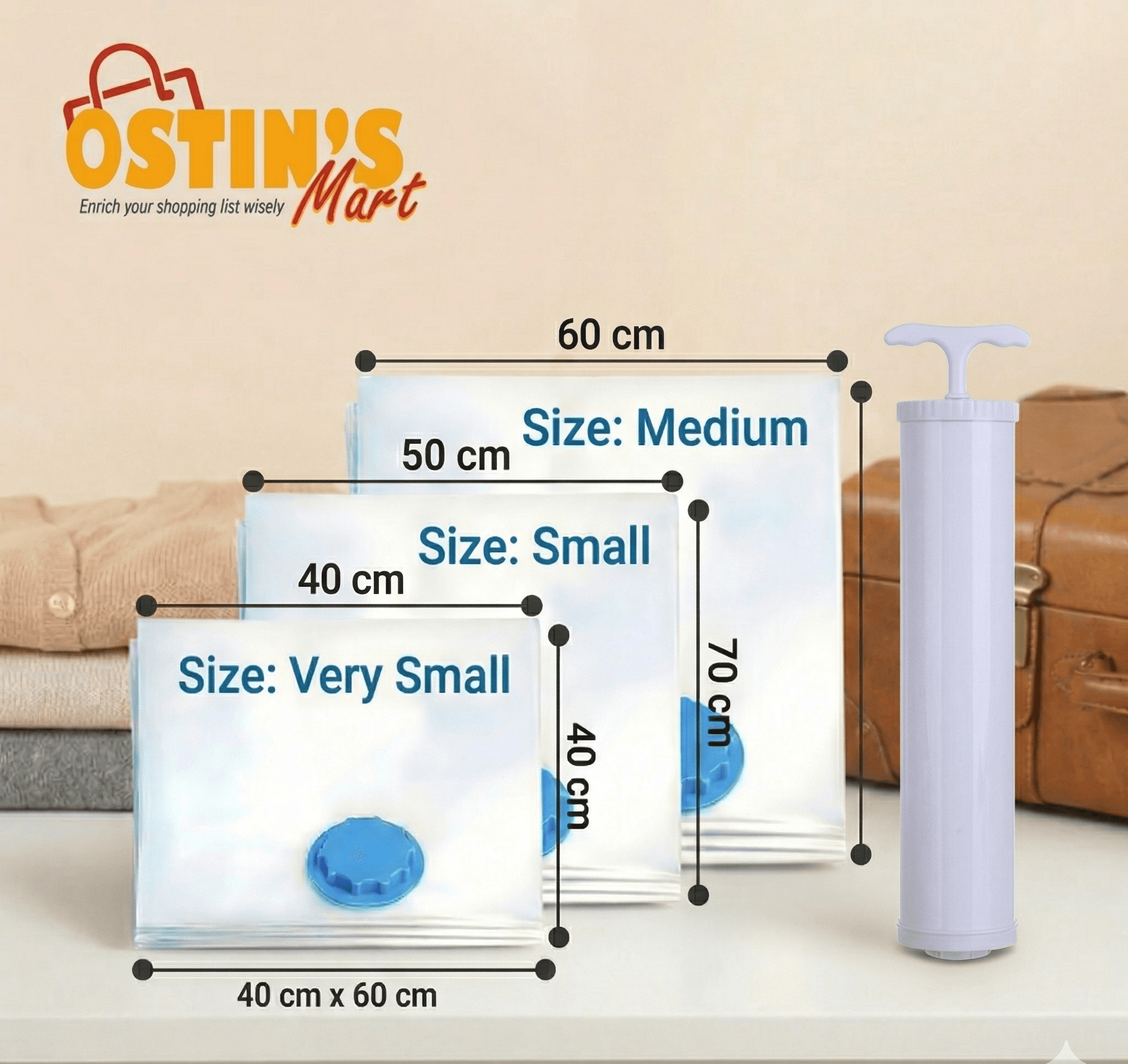 Transparent Vacuum Storage Bags for Clothes - Travel Combo with Manual Pump