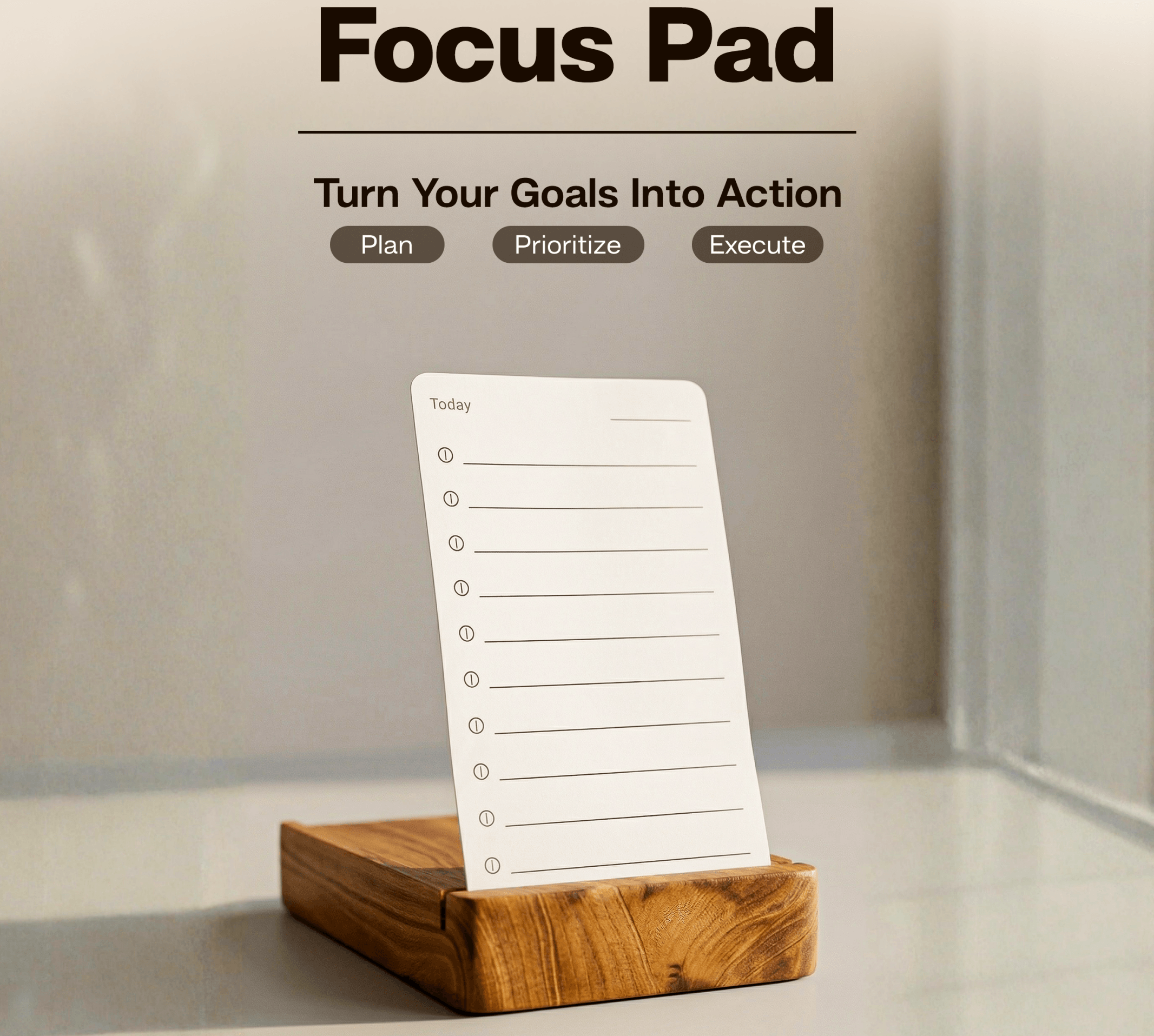 Premium wooden Focus Pad desk organizer with to-do list card by Ostin's Mart